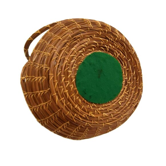 VTG Handcrafted Coiled Pine Needle Basket With Twisted Handles & Hand Painted - Picture 9 of 13